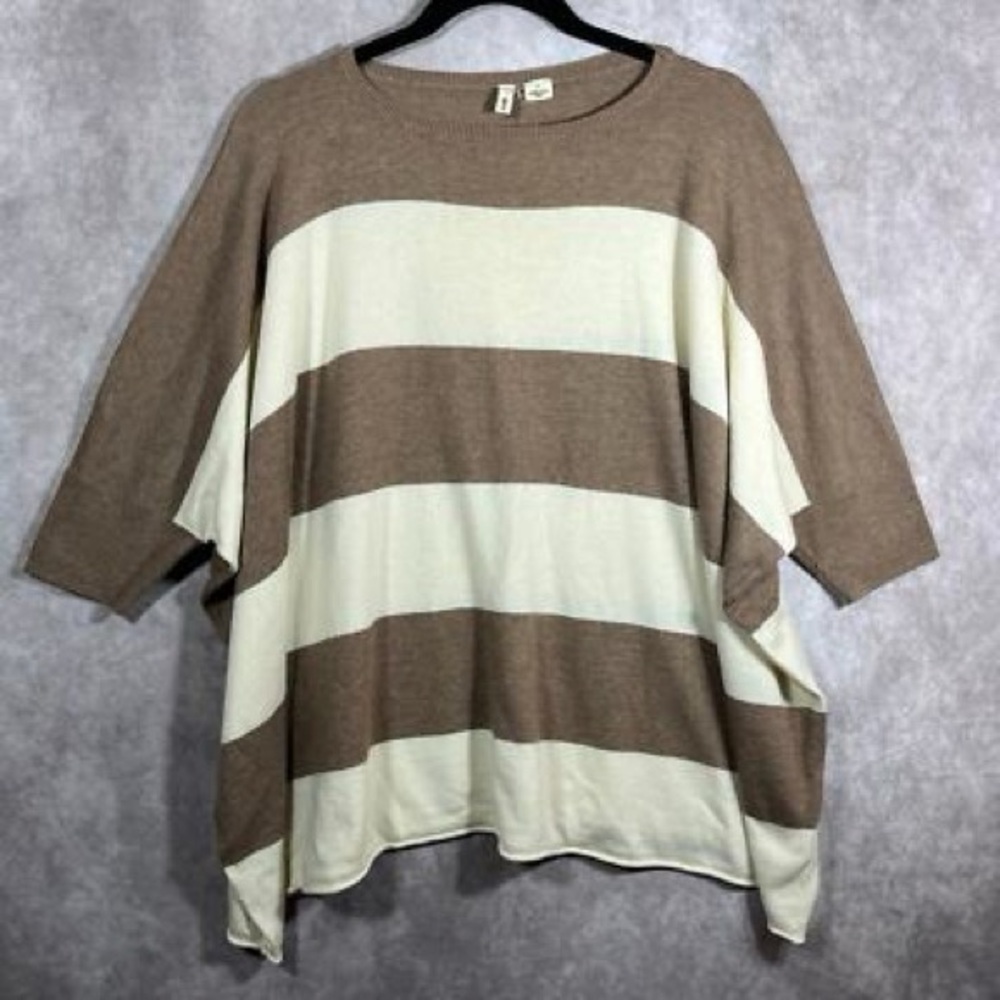 Anthropologie Moth Sweater Womens Small Brown Cream Striped Knit Wool Blend